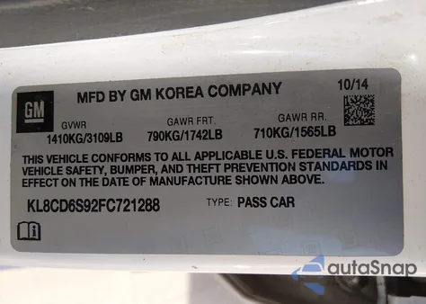 2015 Chevrolet Spark 1Lt Cvt z USA, uszkodzony, nr VIN KL8CD6S92FC721288